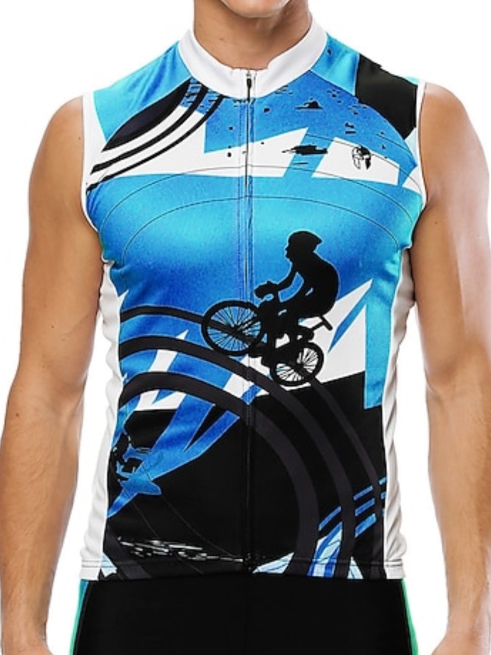 MENS CYCLING BIKING SLEEVELESS FULL ZIP JERSEY REAR POCKETS GRAFFITI PRINT SMALL